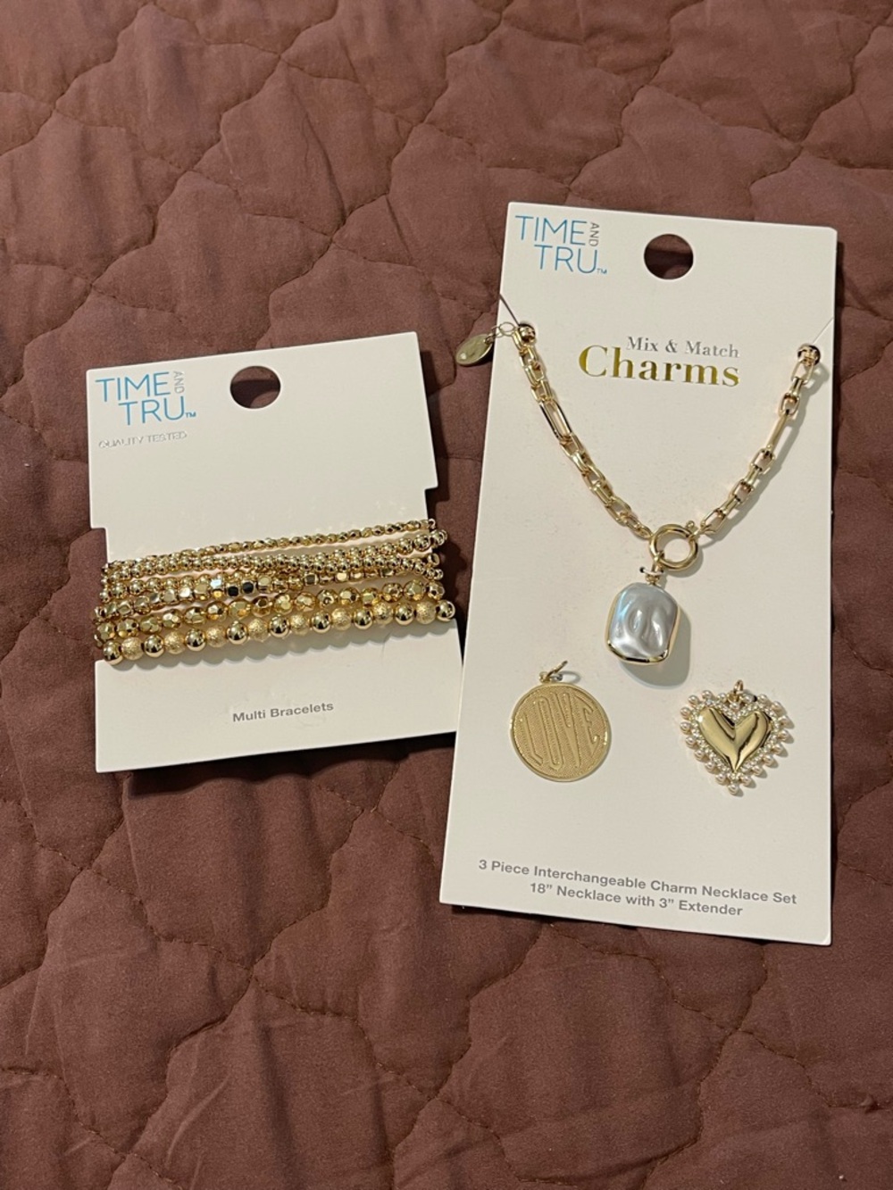 Time and Tru Gold Tone Layered Bracelet Set with Interchangeable Charm Necklace